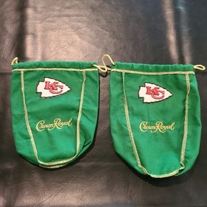 Two Crown Royal Apple bags with KC Chiefs sewn on patch